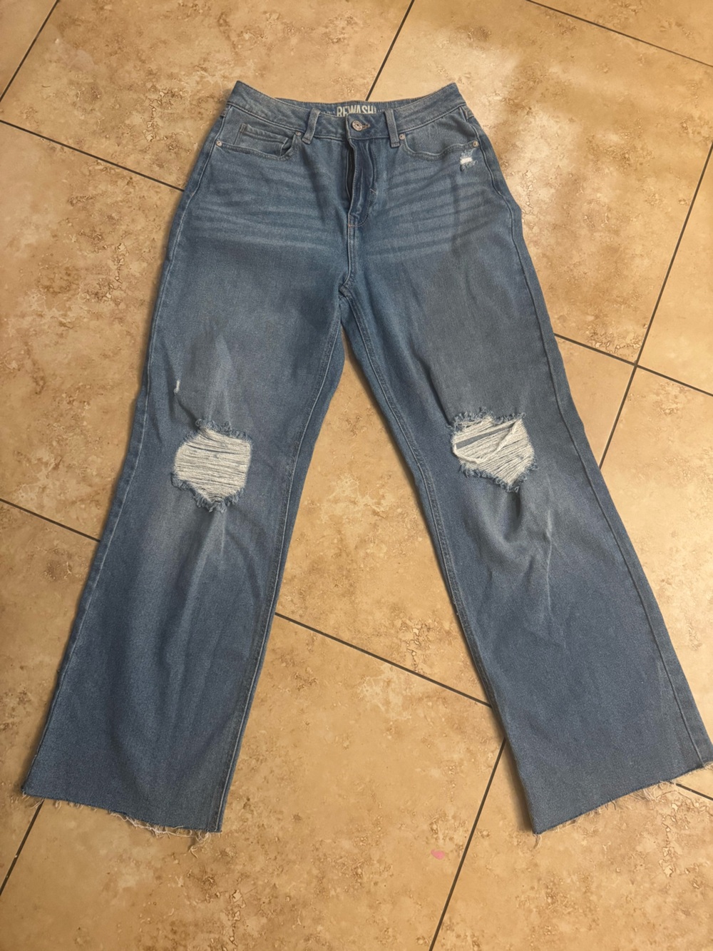 Rewash Distressed Wide-Leg Blue Jeans